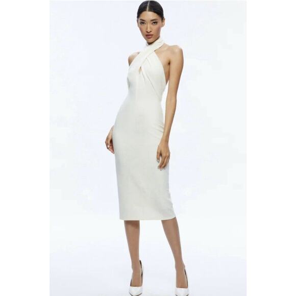 ALICE + OLIVIA Suellen Wool Cream Ecru Halter Neck Maxi Dress Size 4 MSRP $624.0 - Picture 3 of 7